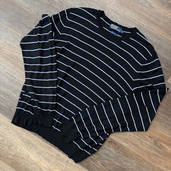 Polo Ralph Lauren 100% Silk Striped Lightweight Crewneck Sweater Men's Sz XL Pre